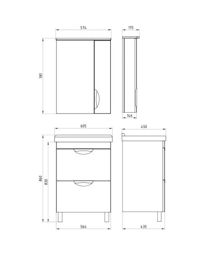 Комплект мебели белый 60,5 см ASB-Mebel Миранда