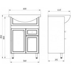Комплект мебели белое дерево 61 см ASB-Mebel Орхидея
