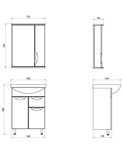 Комплект мебели белый 61 см ASB-Mebel Мессина