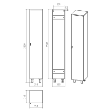 Дива - 35 Пенал напольный белый правый