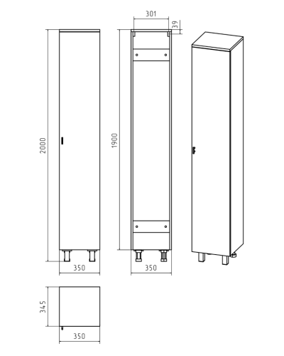 Дива - 35 Пенал напольный белый правый