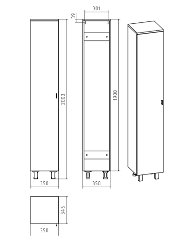 Дива - 35 Пенал напольный белый левый