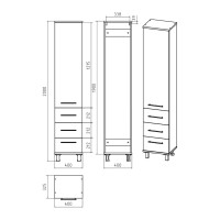 Терра - 40 Пенал белый с 3 ящ. правый