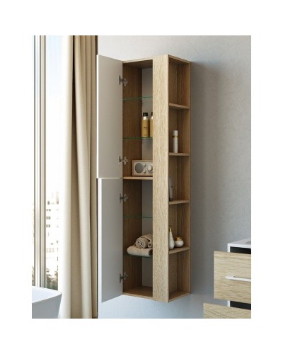 Шкаф пенал Aqwella 5 Stars Майами 40 Mai.05.04 подвесной Дуб сонома Белый