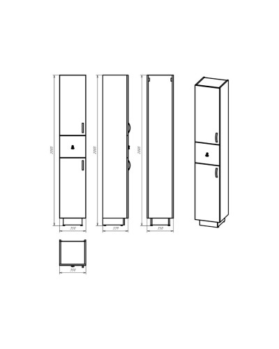 Амбра - 35 Пенал левый черный матовый