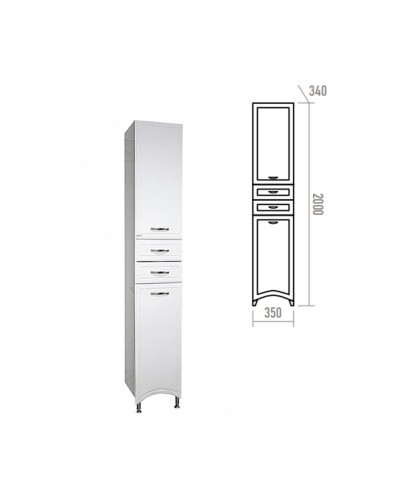 Дрея - 35 Пенал 2 ящ./ Б/К белая эмаль прав.