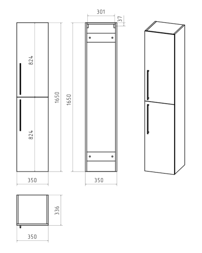 ROCK - 35 Пенал Brevita правый подвесной светло-серый (Чикаго) ЛДСП О