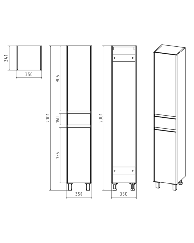 Алиса - 35 Пенал с 1 ящ. напольный белый правый