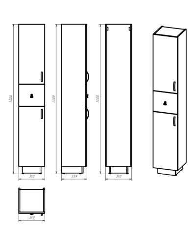 Амбра - 35 Пенал левый черный матовый