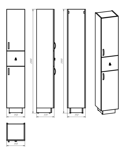 Амбра - 35 Пенал правый белый