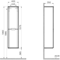 Шкаф пенал Vitra Sento 40 L 60856 подвесной с бельевой корзиной Антрацит матовый