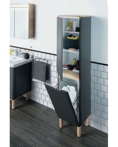 Шкаф пенал Vitra Sento 40 L 60856 подвесной с бельевой корзиной Антрацит матовый