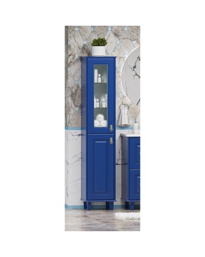 Версаль - 35 Пенал со стеклом синий матовый лев.