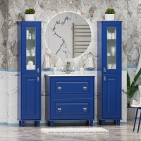 Версаль - 35 Пенал со стеклом синий матовый лев.