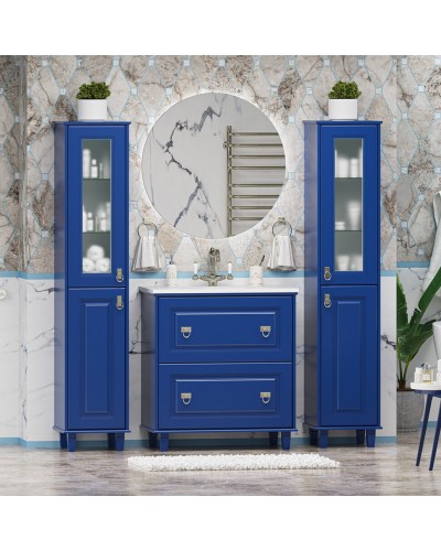 Версаль - 35 Пенал со стеклом синий матовый лев.