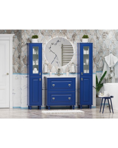 Версаль - 35 Пенал со стеклом синий матовый прав.