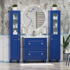 Версаль - 35 Пенал со стеклом синий матовый прав.