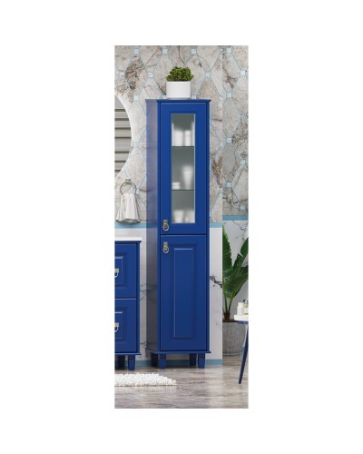 Версаль - 35 Пенал со стеклом синий матовый прав.