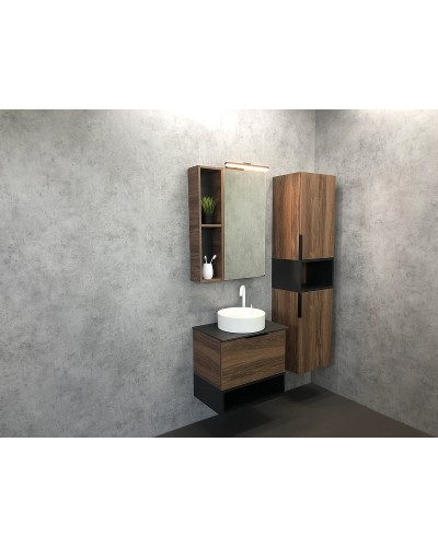 Шкаф пенал Comforty Штутгарт 40 00004151544 подвесной Дуб темно-коричневый Черный матовый