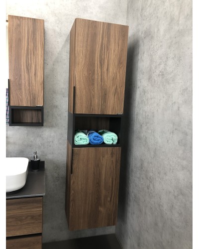 Шкаф пенал Comforty Штутгарт 40 00004151544 подвесной Дуб темно-коричневый Черный матовый