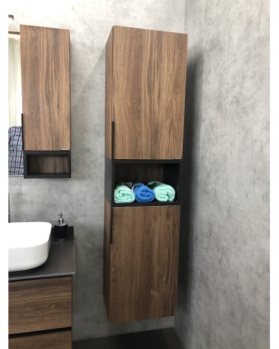 Шкаф пенал Comforty Штутгарт 40 00004151544 подвесной Дуб темно-коричневый Черный матовый