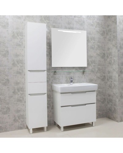 Пенал напольный белый/выбеленное дерево с бельевой корзиной Акватон Дакота 1A203203DAAY0