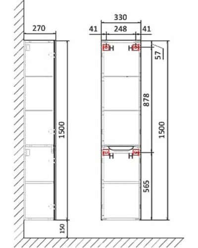 Шкаф пенал Jorno Wood 33 Wood.04.150/P/W подвесной Белый