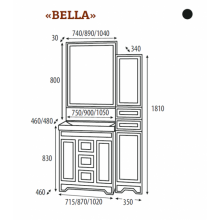 Bella - 35  Пенал с 2 ящ / Б/К лев. черный с кристаллами
