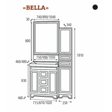 Bella - 35  Пенал с 2 ящ / Б/К лев. черный с кристаллами