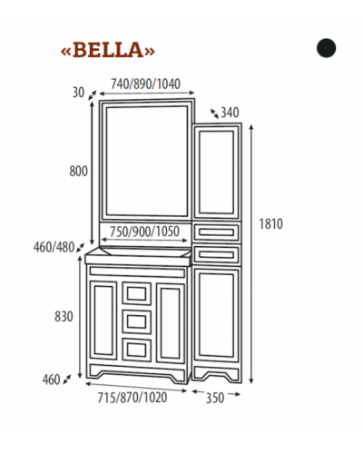 Bella - 35  Пенал с 2 ящ / Б/К лев. черный с кристаллами