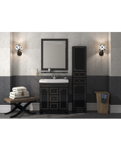 Bella - 35  Пенал с 2 ящ / Б/К лев. черный с кристаллами