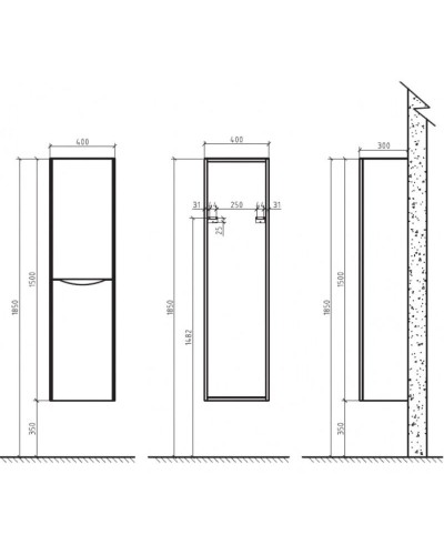 Пенал подвесной левый темно-серый глянец BelBagno Ancona-N ANCONA-N-1500-2A-SC-TL-L