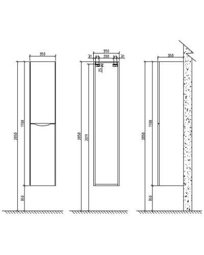 Пенал подвесной левый белый ясень BelBagno Ancona-N ANCONA-N-1700-2A-SC-BF-L