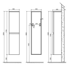 Пенал подвесной правый темно-серый глянец BelBagno Energia-N ENERGIA-N-1700-2A-SC-TL-R