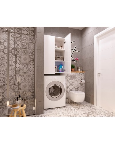 Шкаф пенал 1MarKa Wall 67 У79528 над стиральной машиной Белый глянцевый