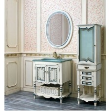 Пенал напольный слоновая кость состаренная синяя патина Atoll Флоренция