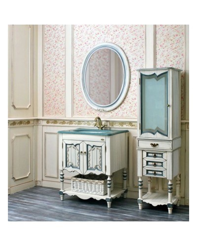 Пенал напольный слоновая кость состаренная синяя патина Atoll Флоренция