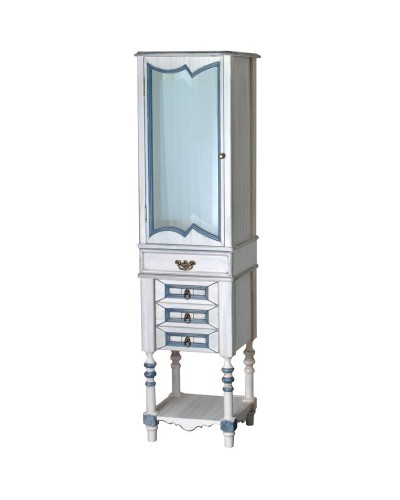 Пенал напольный слоновая кость состаренная синяя патина Atoll Флоренция