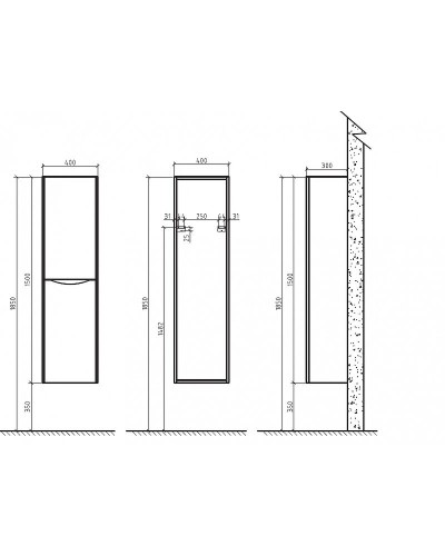 Шкаф пенал BelBagno Ancona-N 40 ANCONA-N-1500-2A-SC-BL-L подвесной Bianco Lucido