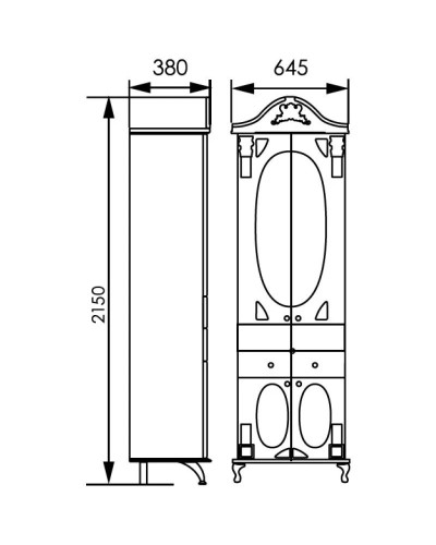 Пенал напольный белый жемчуг серебряная патина Atoll Наполеон