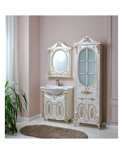 Пенал напольный белый жемчуг золотая патина Atoll Наполеон