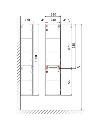Шкаф пенал Jorno Slide 33 Sli.04.150/P/A подвесной Антрацит