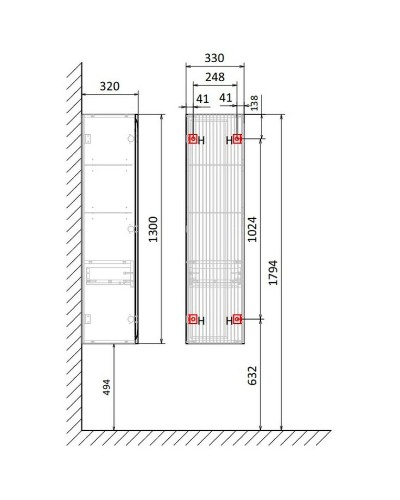 Шкаф пенал Jorno Strong 33 Str.04.130/P/A подвесной Антрацит