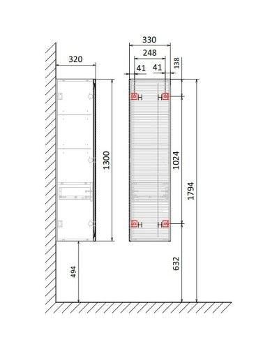 Шкаф пенал Jorno Karat 33 Kar.04.130/P/BuL подвесной Бук светлый