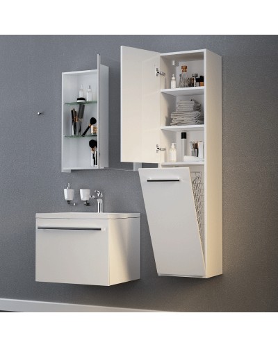 Шкаф пенал 1MarKa Соната 35 R У23257 подвесной c бельевой корзиной Белый глянцевый