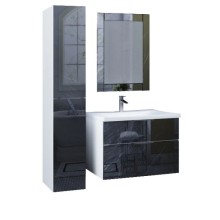 Пенал подвесной черный дикий камень/белый глянец R Marka One Idalgo У73147