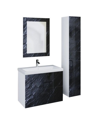 Пенал подвесной черный дикий камень/белый глянец R Marka One Lacio У73170