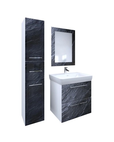 Пенал подвесной черный дикий камень/белый глянец L Marka One Visbaden У73180