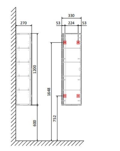 Шкаф пенал Jorno Incline 33 Inc.04.120/P/Bet/JR подвесной Бетон