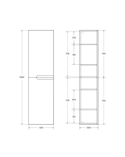 Шкаф пенал Cezares Duet 40 DUET-1500-2A-SC-BL подвесной Bianco Lucido